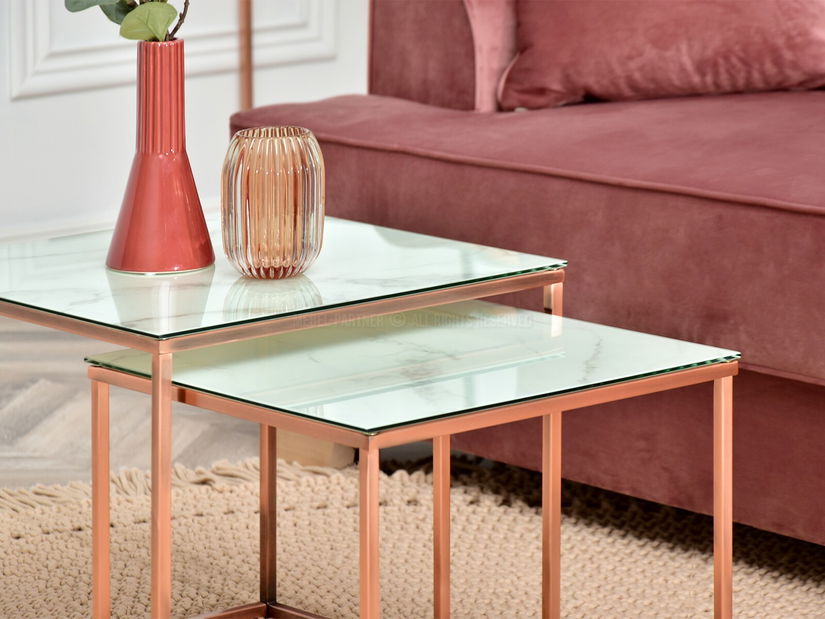 Dohányzóasztal Prana Law (fehér márvány + réz)