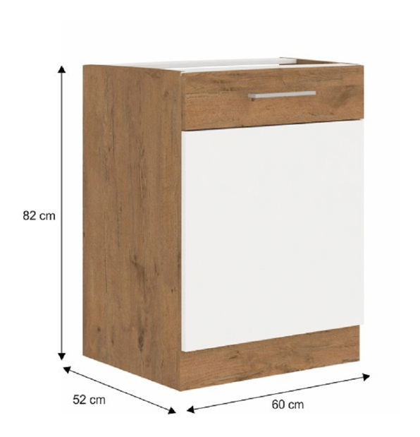 Dolná kuchynská skrinka D60 1F BB Velaga (biely lesk + dub lancelot)