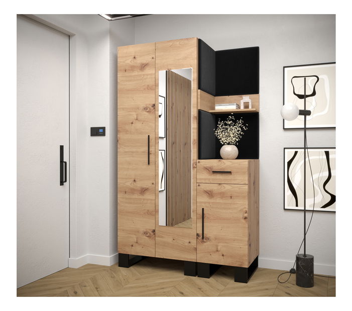 Set mobilier pentru hol Amanda 16 (Stejar artisan + Negru)