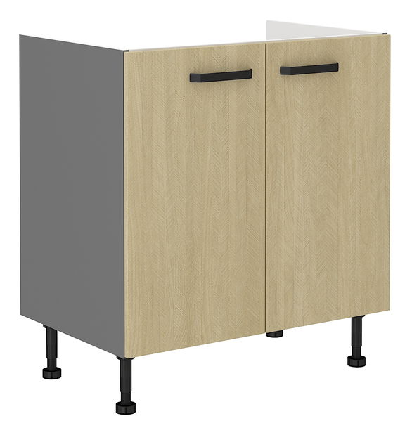 Dulap inferior de bucătărie sub chiuvetă Scarmi 80 ZL 2F BB (Antracit + Herringbone scandi)