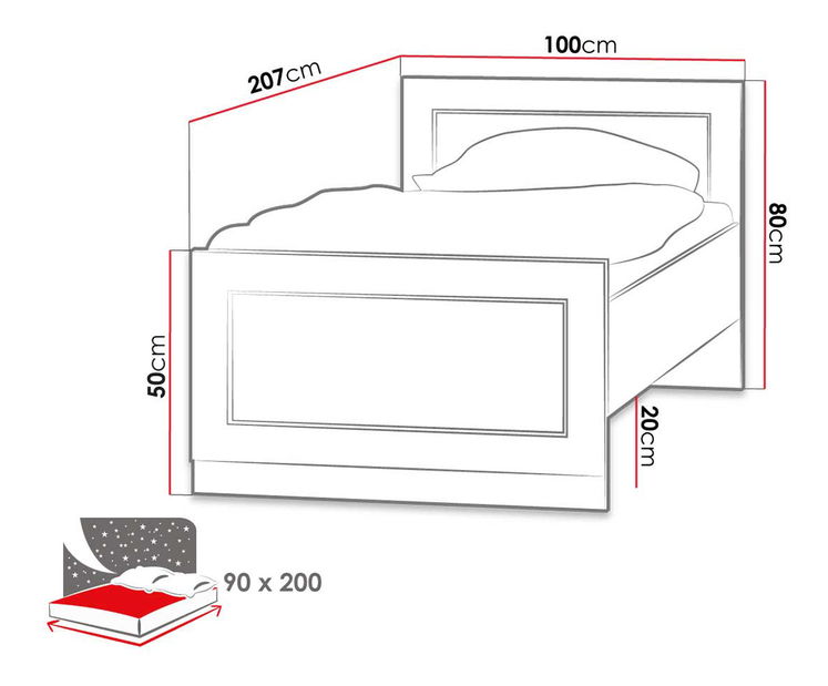 Jednostruki krevet 90cm Nyssa N21 (stoljetni hrast)