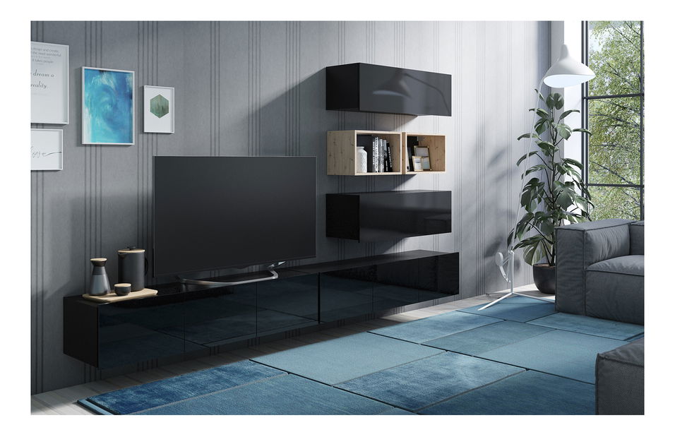 Set za dnevni boravak Calabria C27 BLACK (crna + hrast artisan) (bez rasvjete)