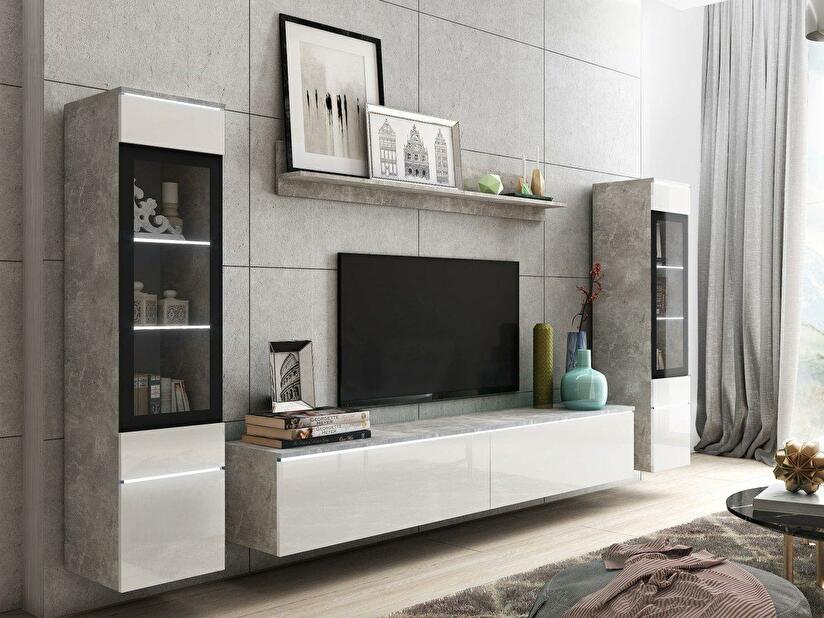 Mobilier living Selwyn II (beton + Alb lucios ) (iluminat LED Alb)