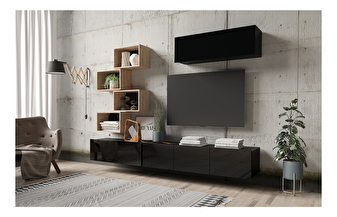 Mobilier living Calabria C29 BLACK (Negru + Stejar artisan) (fără iluminat)