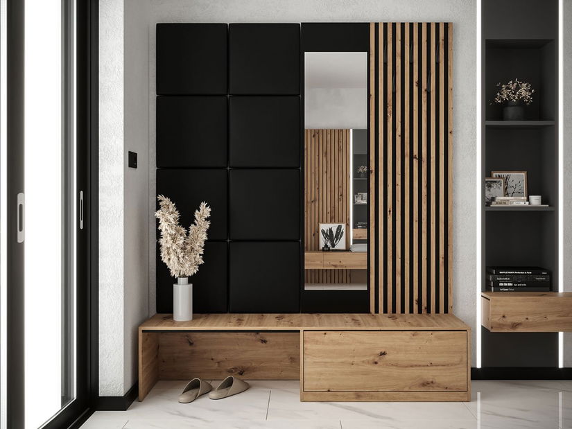Mobilier hol Anrolat I (Stejar artisan + Negru) (cu oglindă)