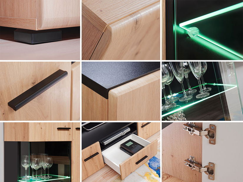 Mobilier living Mirjan Garrett (Alb + Alb lucios + pin Negru)