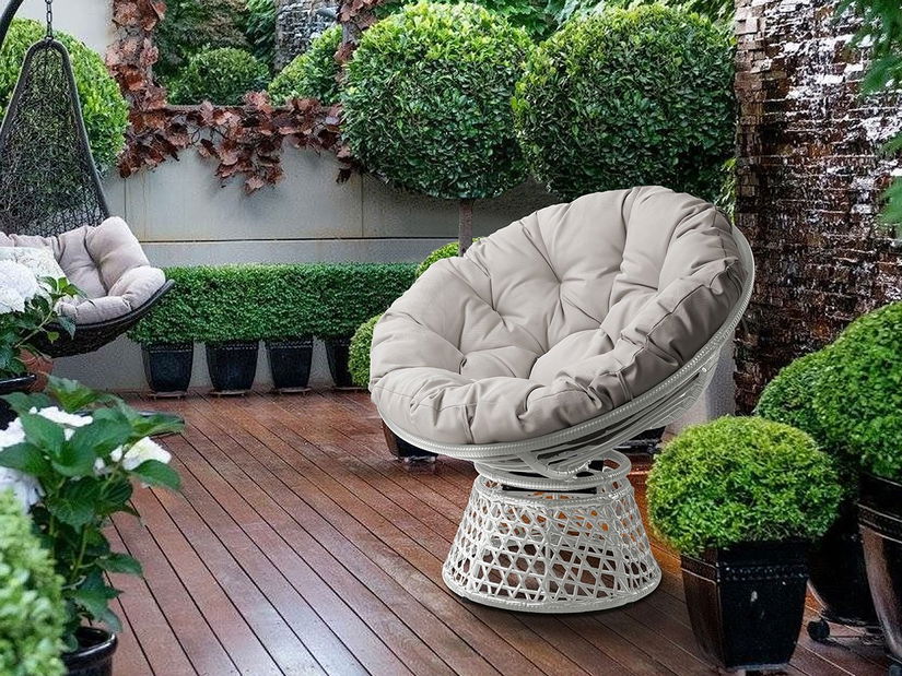 Fotoliu rotativ de grădină Arliss (cadru) (Alb + Gri)