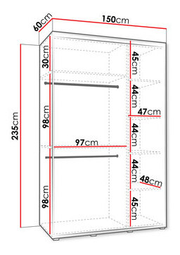 Ruhásszekrény tolóajtókkal Foktra 3 150 (kasmír + fekete) (tükörrel)