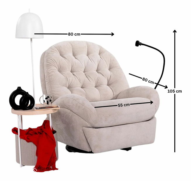 Polohovateľné kreslo Dremie (krémová)