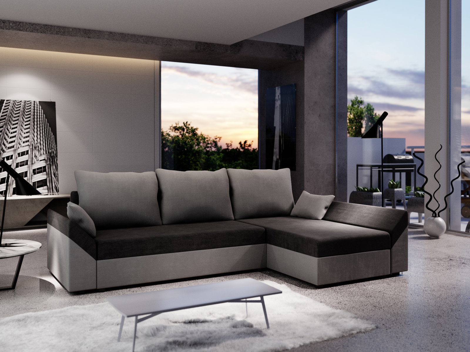 Sarok ülőgarnitúra Destiny L (fekete + szürke) (J)