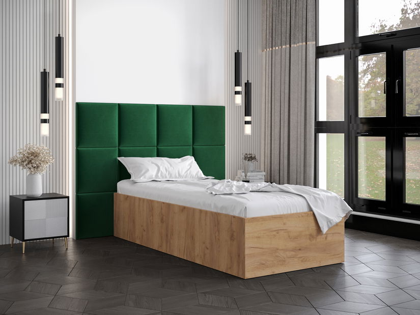 Egyszemélyes ágy kárpitozott fejtámlával 90 cm Brittany 4 (arany craft tölgy + zöld) (ágyráccsal)