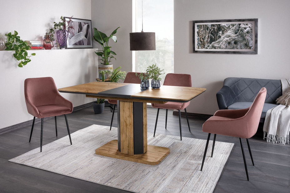 Széthúzható étkezőasztal 120-160 cm Houston (wotan tölgy + grafit) (4 6 fő részére)