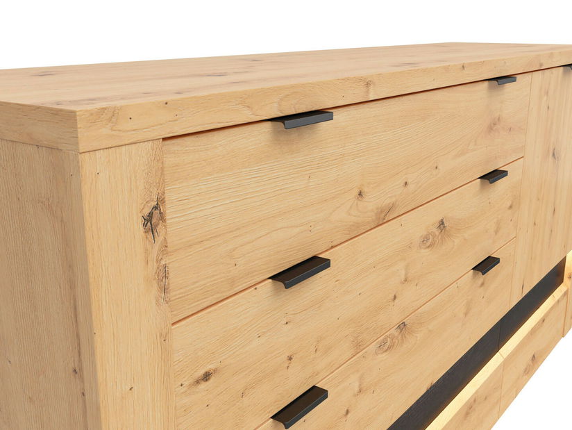 Comodă Ostia KOM1D4S (Stejar artisan + Stejar negru) (cu iluminat LED)