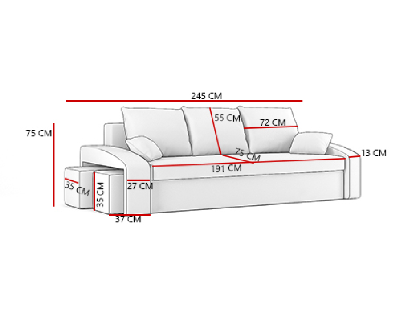 Sofa Hamida (crna + siva) (s tabureom) 