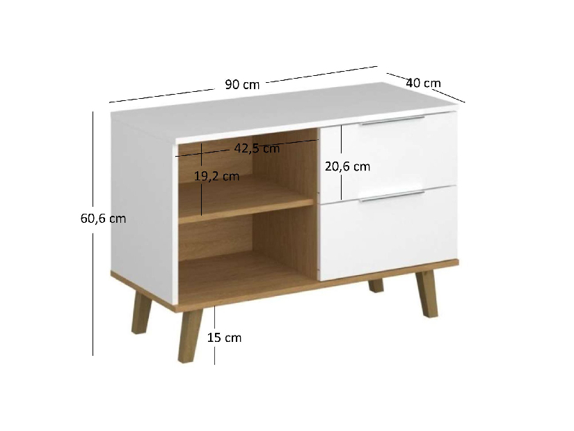 Komód Nickole 2S/90 (fehér + kőtölgy)