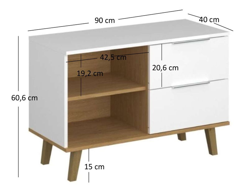 Comodă Nickole 2S/90 (alb + Stejar pietros)