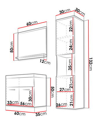 Set mobilier baie Florena (alb + gri lucios)