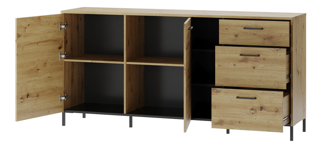 Comodă Lorren 48 (stejar artisan + negru mat)