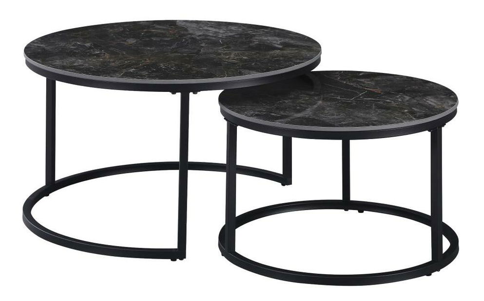 Set 2 ks konferenčných stolíkov Lastras (čierny mramor + čierna oceľ)