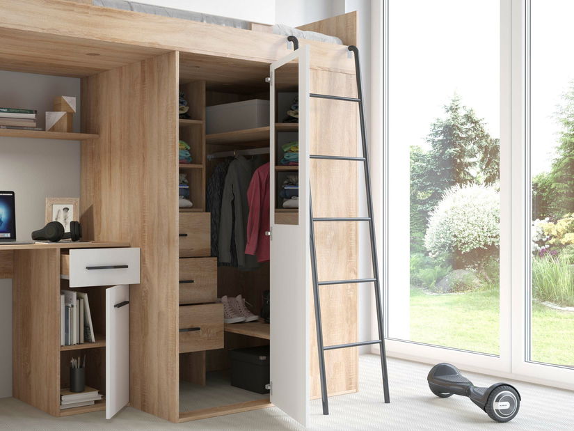 Poschodová posteľ 90 cm Vivian (P) (s roštom) (dub sonoma + biela)