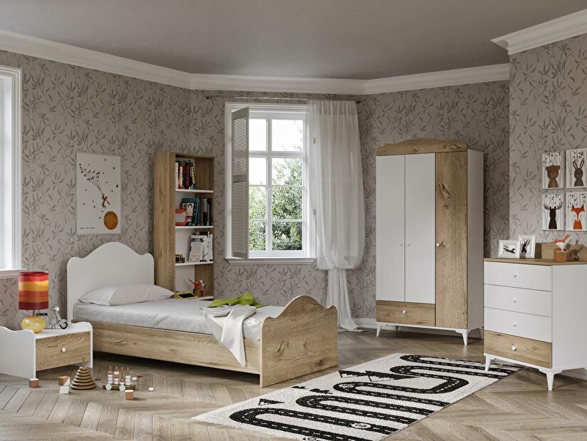 Egyszemélyes ágy 80 cm Bikavi 1 (tölgy + fehér) (ágyráccsal)