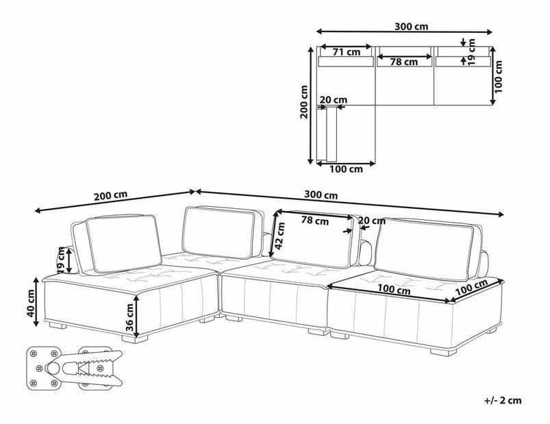 Rohová sedacia súprava Taj (ružová) 