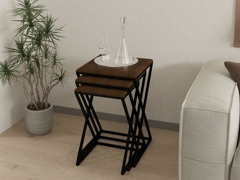 Set 3buc. măsuțe cafea Solame (nuc + negru)