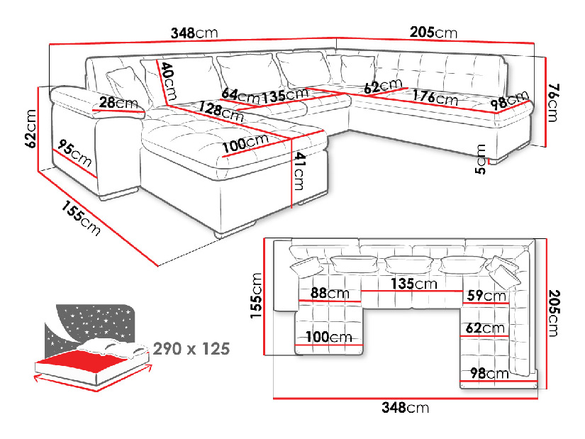 Colțar în formă de U Talina cu funcție de dormit (D) (piele ecologică Soft 017 + Bristol 2460)