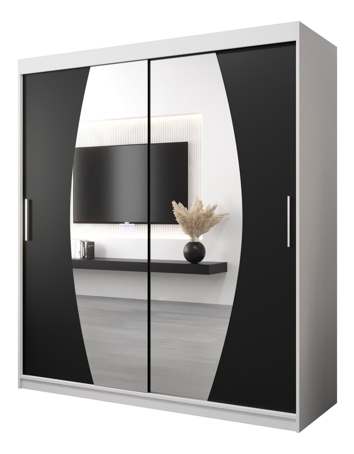 Šatníková skriňa 180 cm Eclipse (biela matná + čierna matná)