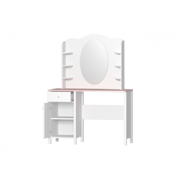Toaletný stolík Luna LN03 + Nástavec Luna LN06 (biela + ružová) *výpredaj