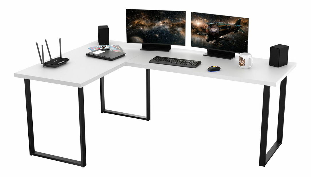 Rohový pc stôl Vintid (biela + čierna) *výpredaj