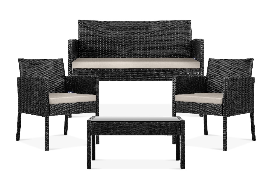 Set de mobilier pentru grădină 2+1+1 Devon (negru + bej)