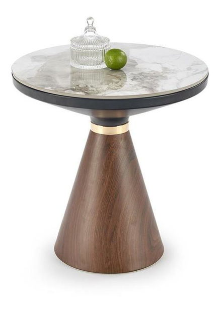 Dohányzóasztal Gayle (fehér márvány + dió + arany)