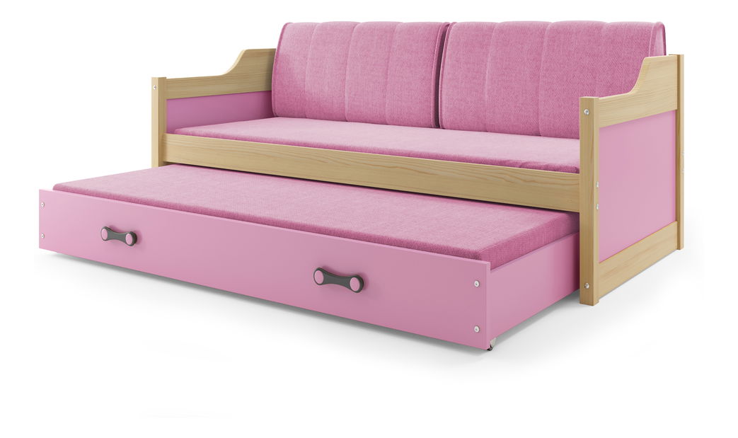 Rozkladacia posteľ 80 x 190 cm Dimar (borovica + ružová) (s roštami, matracmi a úl. priestorom)