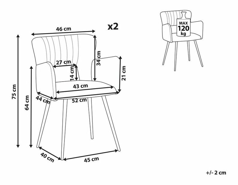 Set 2 buc scaune de sufragerie Shelba (roșu) 
