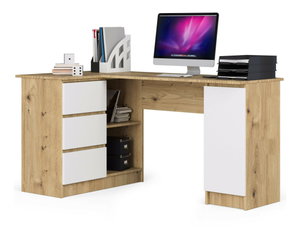 Kutni PC stol Bevin (hrast artisan + bijela) (L)