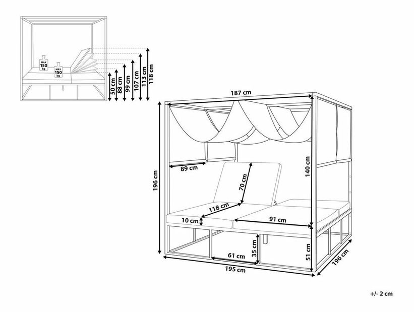 Vrtni krevet s baldahinom Paul (bijela)