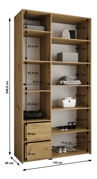 Šatníková skriňa 130 cm Carmela 40-1 (biela + čierna)