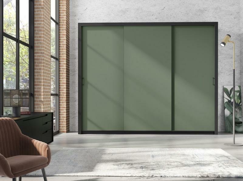 Dulap de haine cu uși glisante Framoretta 2 (Verde fumuriu)