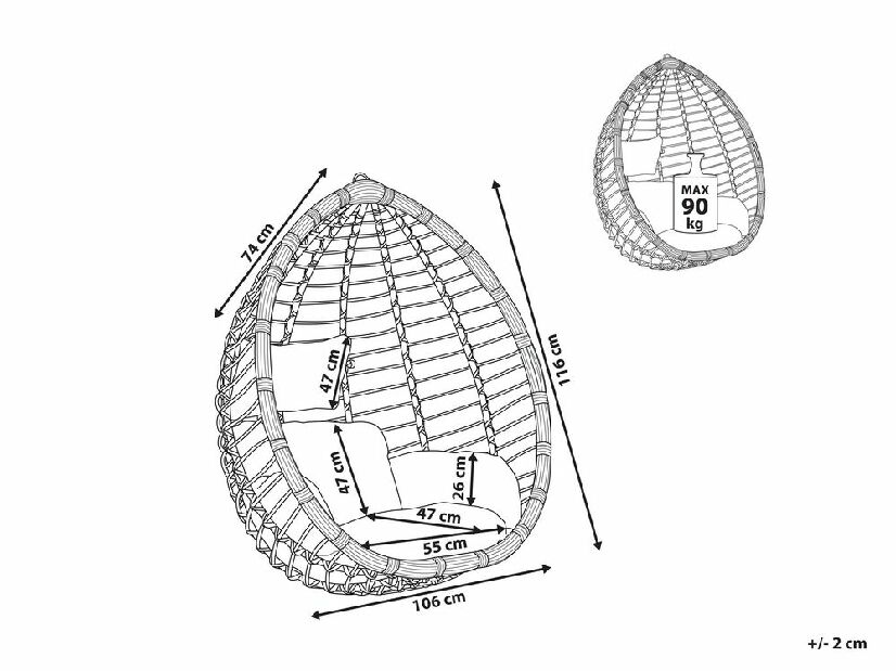 Závesné kreslo TOLIO (polyratan) (čierna)