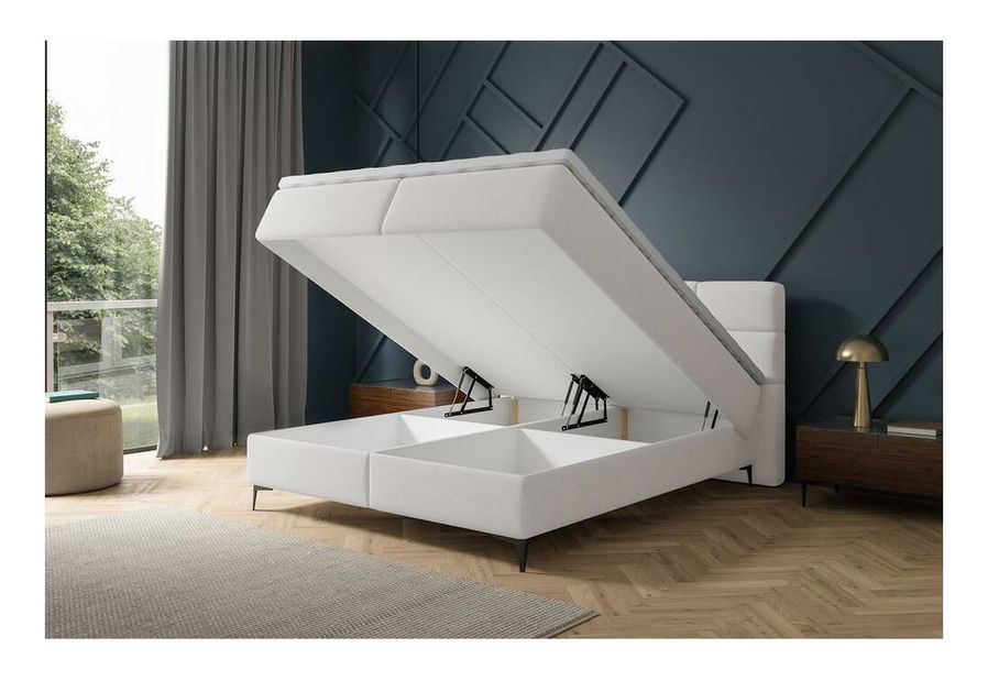 Pat matrimonial 160 cm Riviera 160 (cu somieră și saltea) (cu sp. depozitare) (gri + negru)