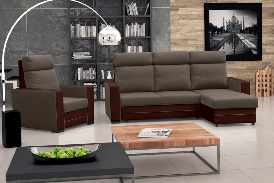 Rohová sedačka Malva (svetlohnedá + hnedá) (P)