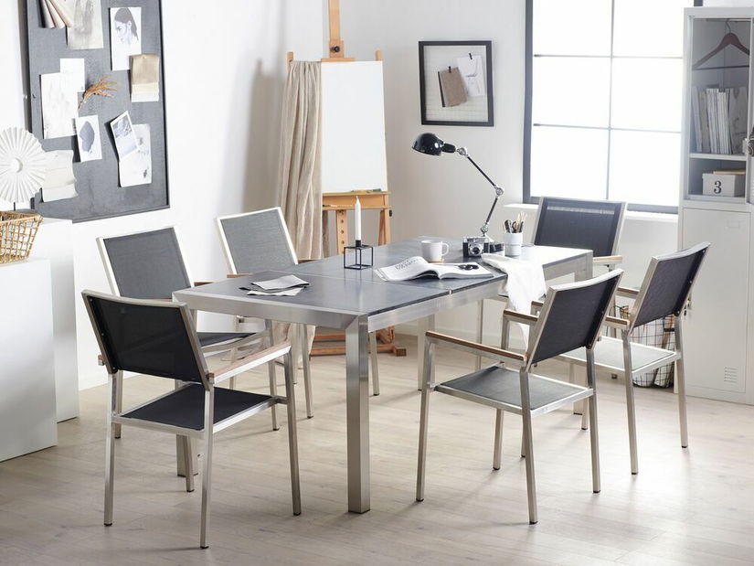 Záhradná jedálenská sada Grosso (čierna) (čierne stoličky) (pre 6 osôb) (kameň)