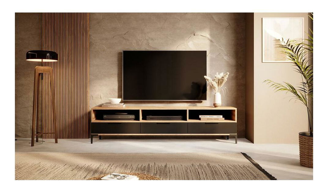 TV ormarić/stolić Ricko (s rasvjetom) (hrast wotan + crna)