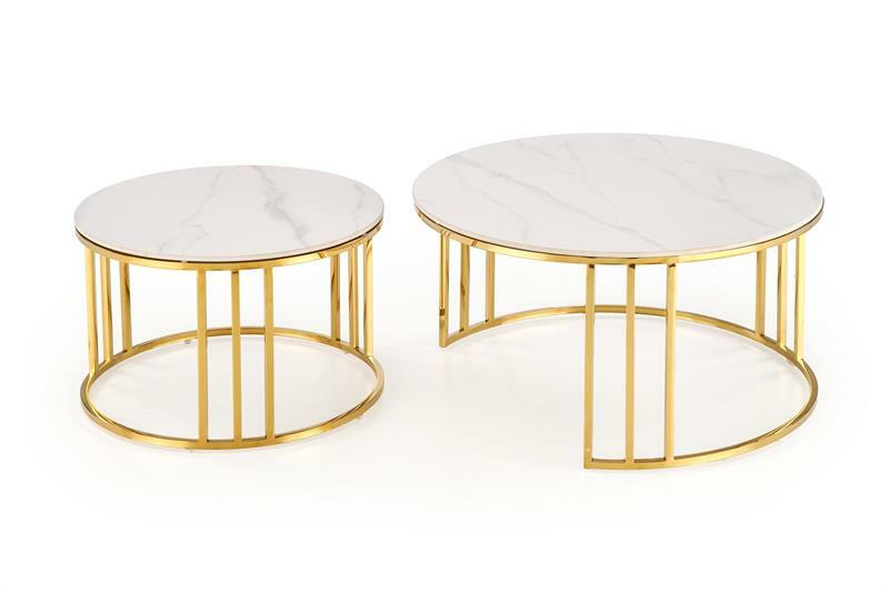 Set 2 ks. konferenčných stolíkov Mercu 3 (biely mramor + zlatá)