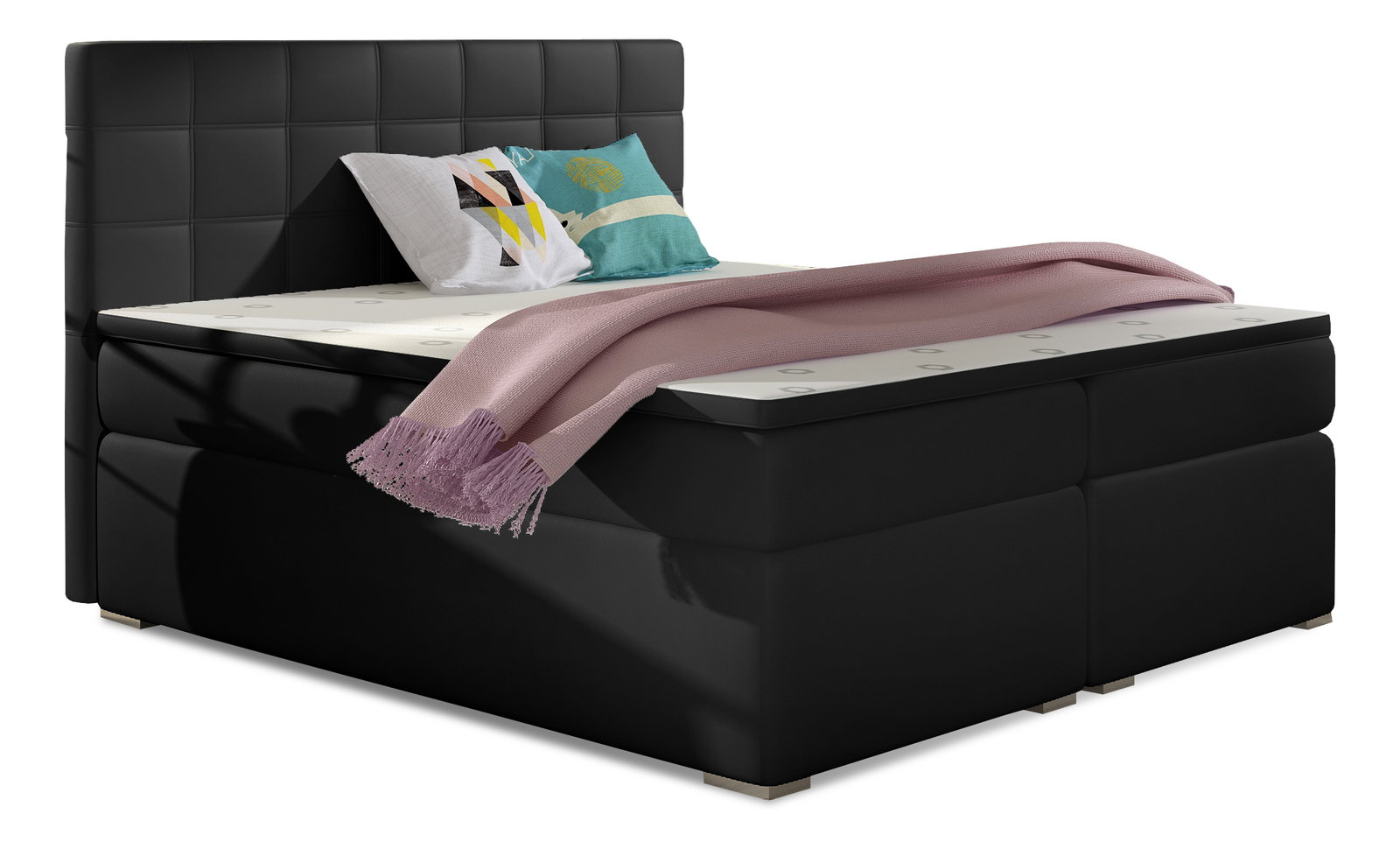 Pat matrimonial Boxspring 140 cm Abbie (negru Soft 11) (cu saltele)
