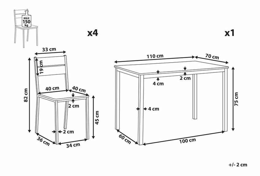 Set de sufragerie BULUM (lemn deschis + alb) (pentru 4 persoane)