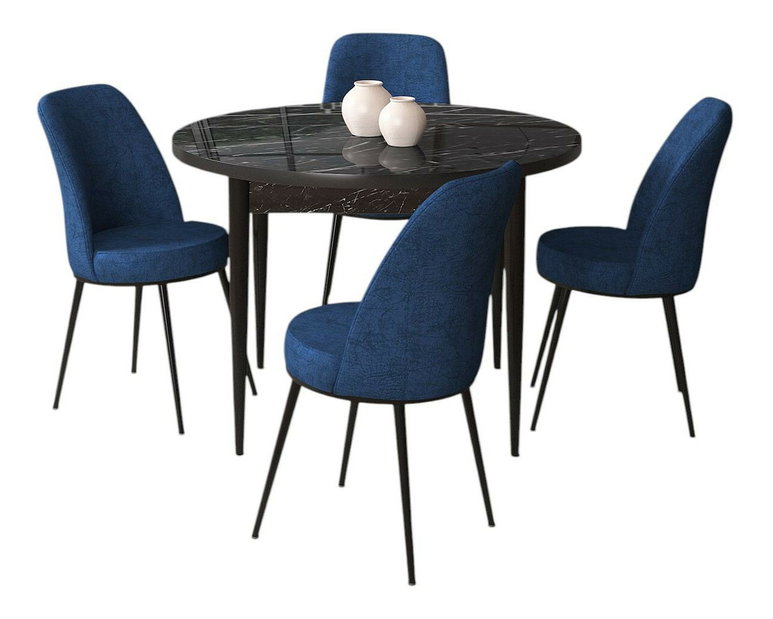 Set dining Torra (marmură neagră + bleumarin) (pentru 4 persoane)