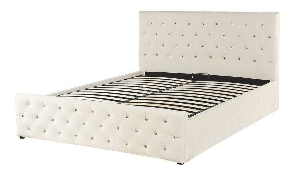 Manželská posteľ 140 cm AMESIA (béžová) (s roštom a úl. priestorom)