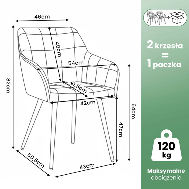 Set blagovaonskih stolica (2 kom.) Luksemburg (siva + crna)